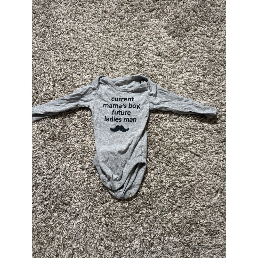Childrens Place Baby Bodysuit 6-9M Gray Graphic Long Sleeve Snap Cute